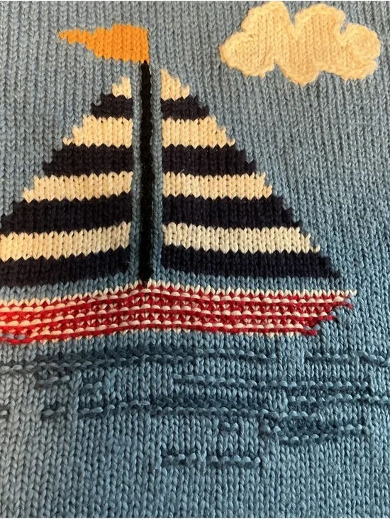 Monterey Bay Blue Nautical Crewneck Sweater with Boat Motif - Picture 3 of 8